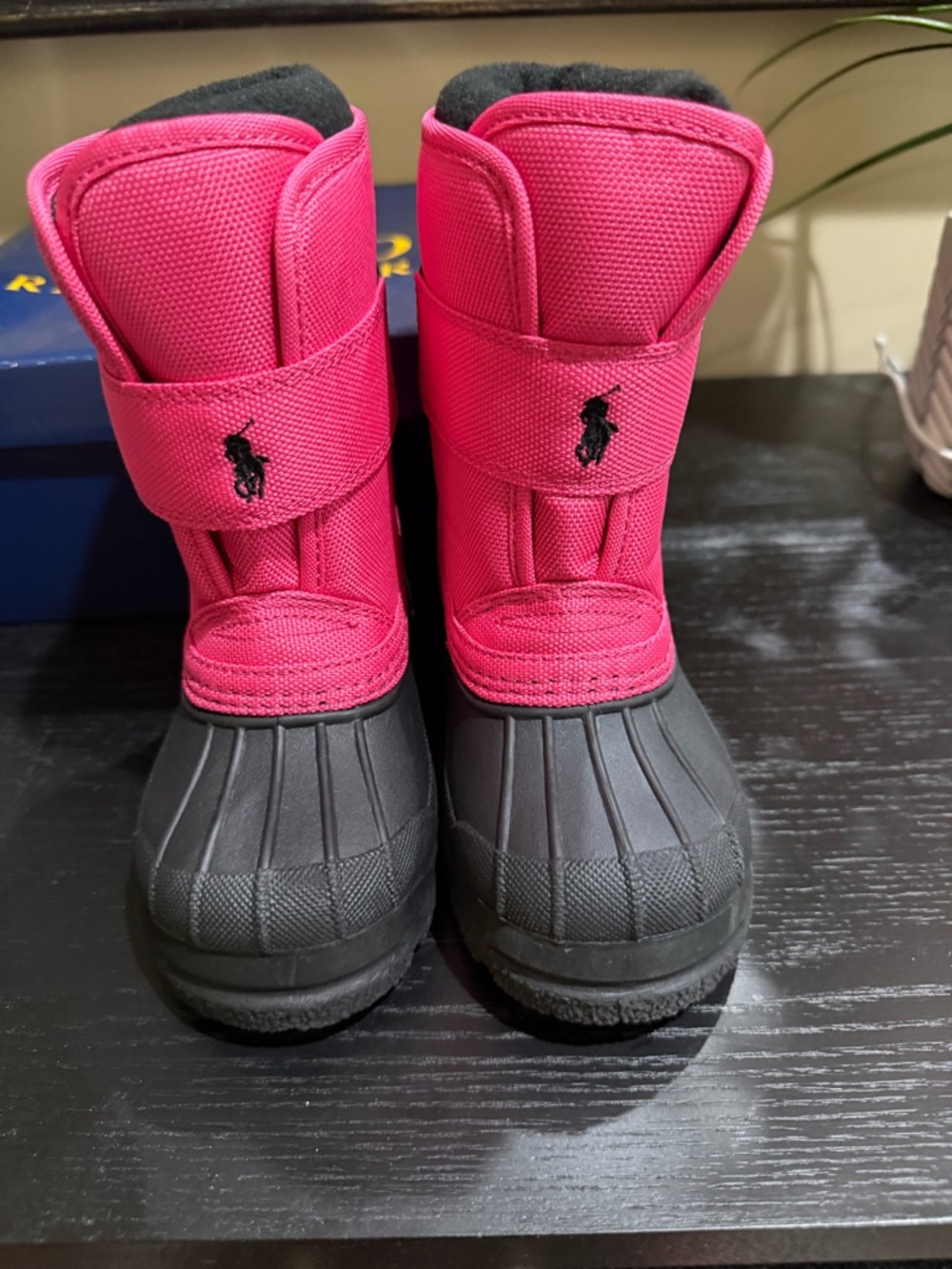 Ralph Lauren Kids Bright Pink Waterproof Snow Boots with Black Rubber Toe